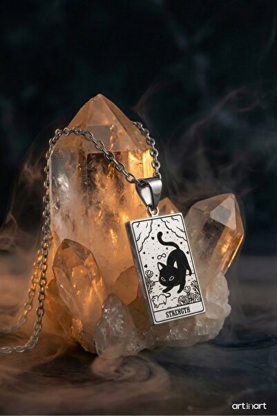 ArtinArt القط التارو بطاقة القوة القوية |   قلادة من الفولاذ 316L