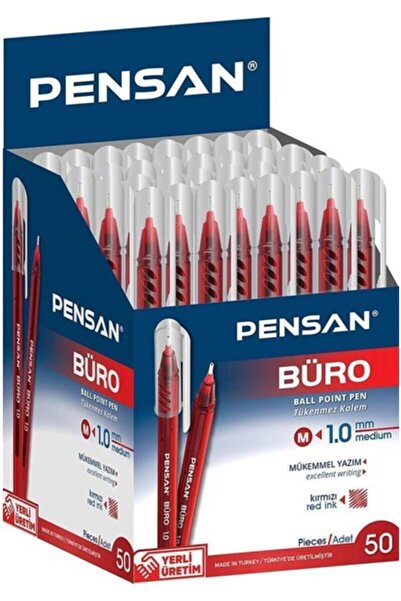 Pensan قلم حبر جاف أحمر للمكتب بسن رفيع 50 عبوة - أبيض