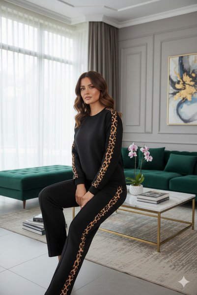 Velista Set de trening din țesătură modal cu dungi leopard