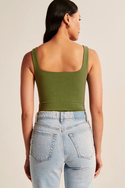 Baluxe Khaki Square Neck Cotton Suspender Blouse