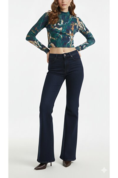 unbranded İresia Kadın Yeşil Dijital Baskı Bluz Crop