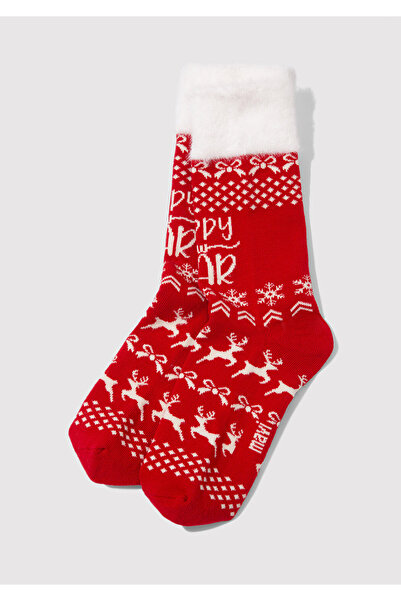 Mavi Yılbaşı Temalı Kırmızı Bot Çorabı 1912933-32421