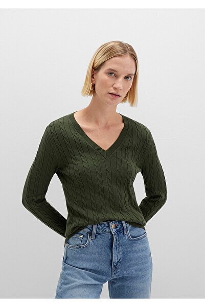 Mavi Khakifarbener Pullover mit V-Ausschnitt, schmale Passform/enger Schnitt ...