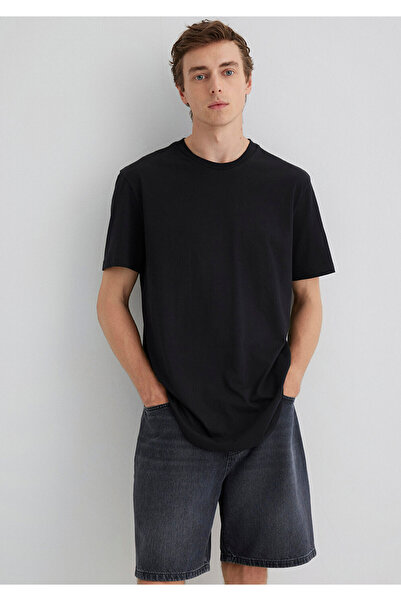 Mavi Bisiklet Yaka Siyah Basic Tişört Slim Long Fit / Slim Uzun Kesim 067082-900