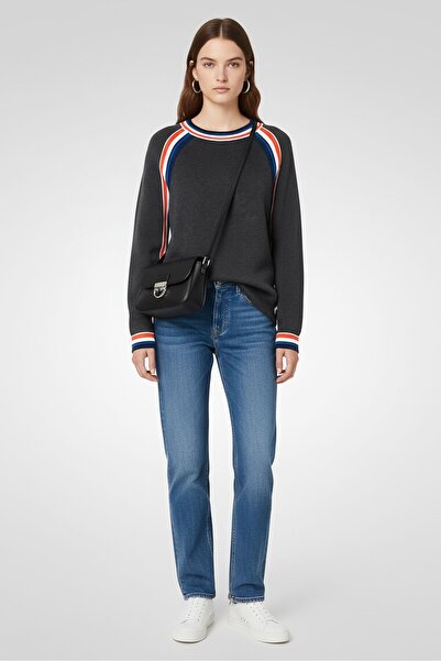 Lacoste Women Crew Neck Embroidered Logo Sweater, Grey