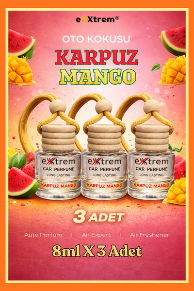 EXXTREM 3 Adet Oto Parfümü Karpuz & Mango | Ahşap Asma Koku | 4 Hafta Tropika...