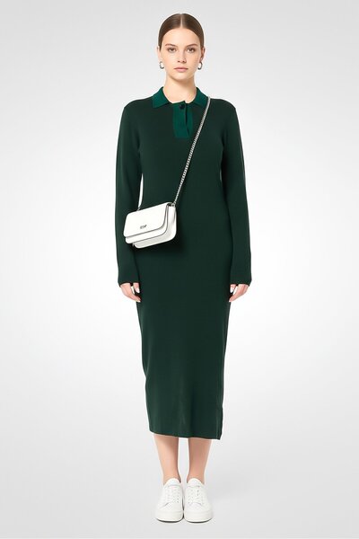 Karl Lagerfeld فستان نسائي من الصوف المضلع، أخضر