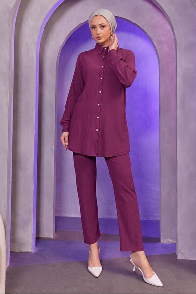 TRENDTESETTÜR KADIN MOR (K.LİLA) GÖMLEK YAKA PANTOLONLU TAKIM T 4393