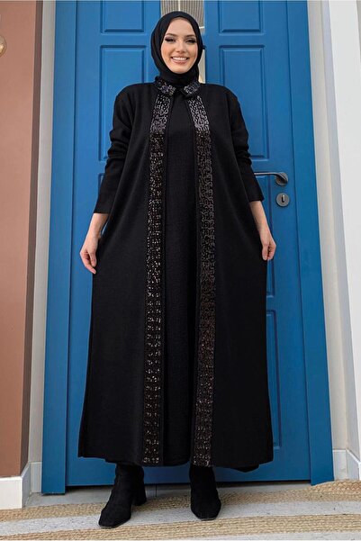 TRENDTESETTÜR KADIN SİYAH PUL PAYETLİ TRİKO HIRKA T 51332