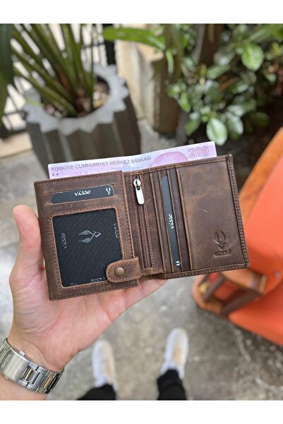 Visso leather Visso 114 Unisex Kahverengi Hakiki Deri Kredi Kart Bölmeli 3 Ki...