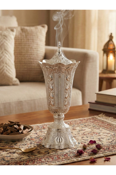 SQUALO مبخرة فضية معدنية بارتفاع 22 بتصميم كلاسيكي فاخر