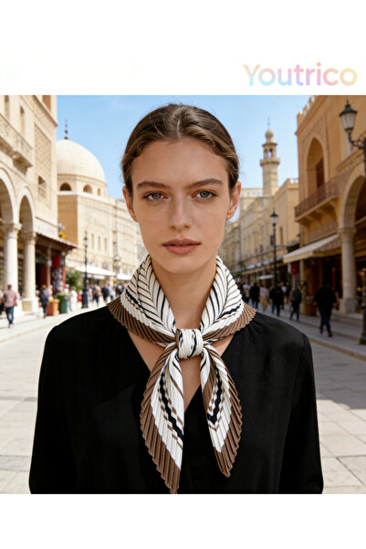 Youtrico وشاح حريري 70*70 سم، مناسب لفصل الخريف المبكر، مربع متجعد، واقي من الشمس، بتصميم كوري عصري، وشاح للرقبة والحقيبة
