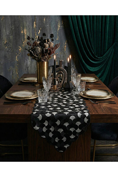 Finezza Mihrimah نمط المحار قماش الجاكار قطع الليزر أسود/رمادي عداء 140 سم - 840