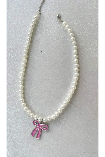 satya Pink Bowknot End Pearl Necklace