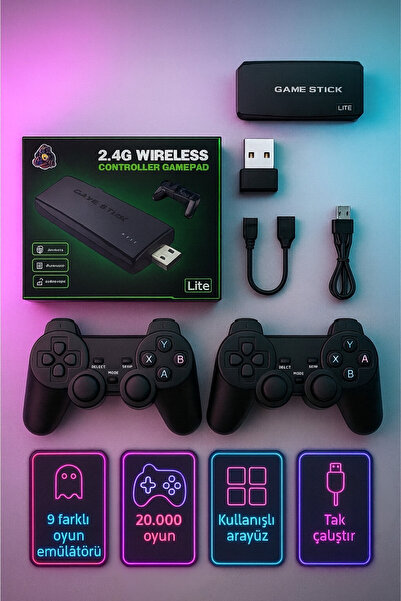 ULTRATEKNO 4k Atari 2.4g Uyumlu Kablosuz Çift Kol Atari Retro 20.000 Oyun Game Stick