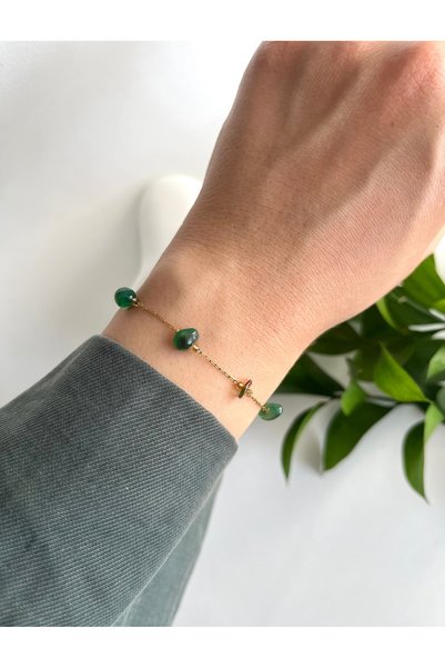 Fynbos Real Natural Stone Stainless Steel Gold Color Exquisite Bracelet