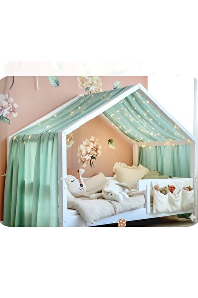 Hubb Müslin pamuk kumaş montessori yatak cibinliği(su yeşili) ,yatak gölgeliğ...