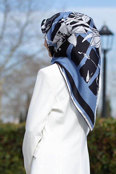 Vissona 100% Twill Silk Floral και γεωμετρικό σχέδιο Indigo - Μαύρο χρώμα 90x...