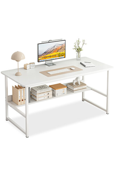 Bojasmiial مكتب كمبيوتر مريح مع رف كتب - طاولة كتابة بتصميم عصري بسيط، 120 × 55 × 73 سم