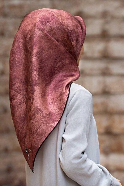 Vissona %100 Twill İpek Doku Desenli Gül Kurusu Renkli 90x90 Eşarp Dikim Şekl...