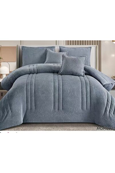 Roshen طقم مفرش 6 قطع نفرين شتوي حشوة وسط مخمل ناعم مع فرو سادة ذو وجهين خامة مخمل لحاف مقاس 250*230