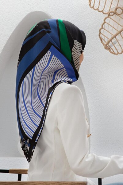 Vissona 100% Twill Silk ριγέ γεωμετρικό σχέδιο μαύρο - S μπλε κοβαλτίου Χρώμα...