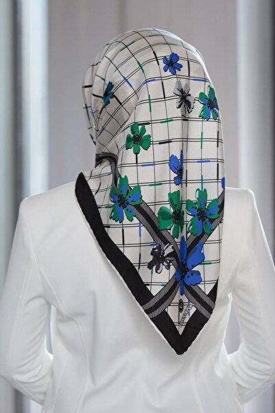 Vissona 100% Twill Silk Crisp Floral Pattern S μπλε κοβαλτίου - Σμαραγδένιο π...