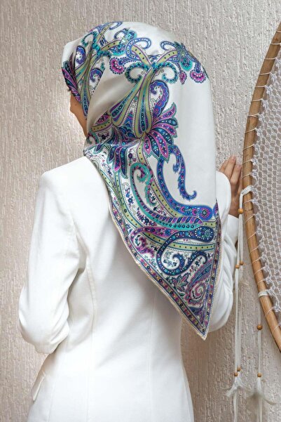 Vissona 100% Twill Silk Shawl Pattern Cream - Saks Colored 90x90 Φουλάρι Σχήμ...