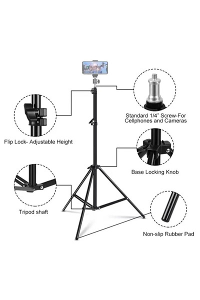 Coverzone 3 Ayaklı Alüminyum Bluetooth Kumandalı Tripod Telefon Tutuculu 2 Metre Tripod