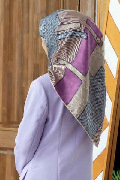 Vissona 90X90 Scarf Planting Twill Silk Geometric Pattern Powder Color Hand S...