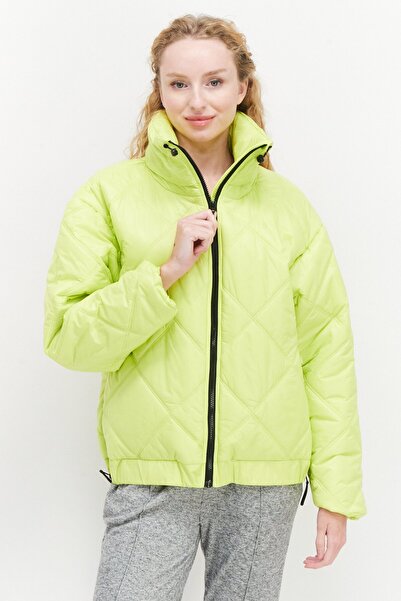 Marc New York سترة نسائية منفوخة بغطاء رأس مخفي، لون أخضر ليموني