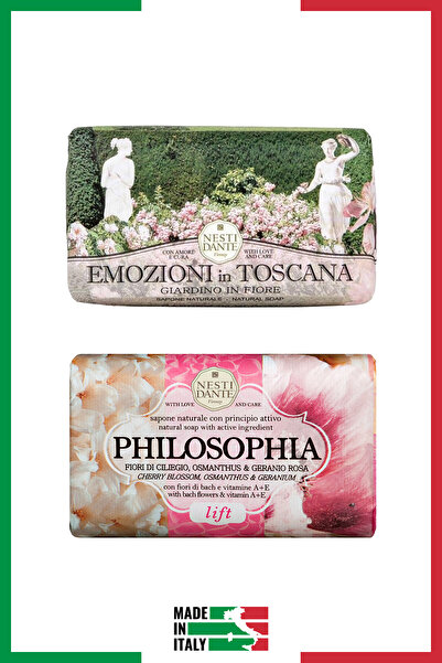 Nesti Dante مجموعة صابون صلبة احترافية مكونة من قطعتين | مرطب، مضاد للشيخوخة | فيتامينات A-E، ورد الفاوانيا