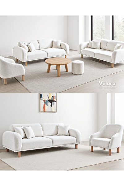 Velura Home & Living Lara Koltuk Takımı & Oturma Grubu - Beyaz (3+3+1)