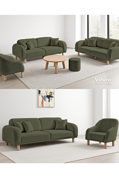 Velura Home & Living Lara Koltuk Takımı & Oturma Grubu - Yeşil (3+3+1)