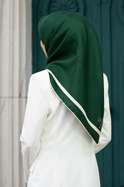 Vissona 100% Twill İpek Düz Renk Bordür Zümrüt Yeşili - Krem Renkli Daha Tok ...