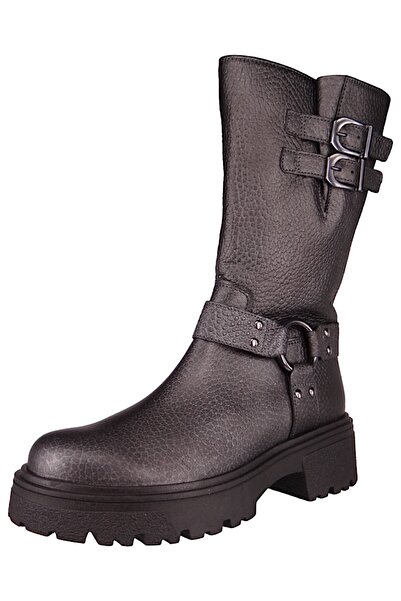 GABOR Damen Boots Stiefel Biker F-Weite 51.762 Schwarz 69 Antiksilber Leder