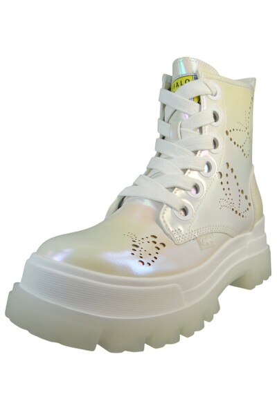 Buffalo Damen Elegante Stiefelette Aspha RLD Butterfly 1622574 Weiß White Mermaid Textil/Synthetik