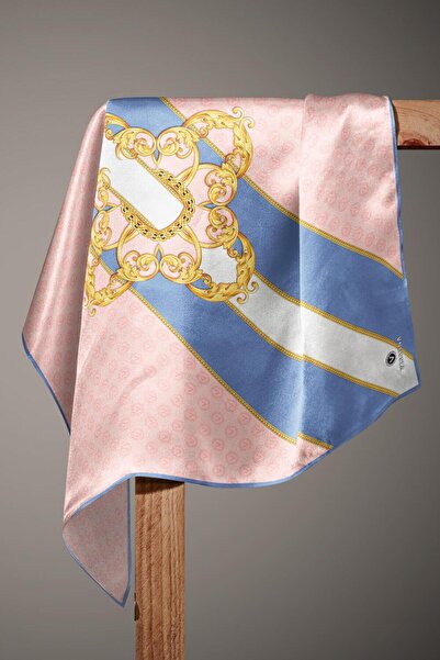 Vissona %100 Twill İpek Monogram Ve Barok Desenli Bebe Mavisi - Pudra Renkli ...