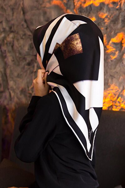 Vissona Kadın Twill Ipek Eşarp Siyah Krem
