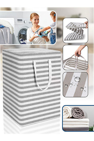 Generic سلة غسيل ليون هوم القابلة للطي والمضادة للماء - مخططة، 75 لترًا