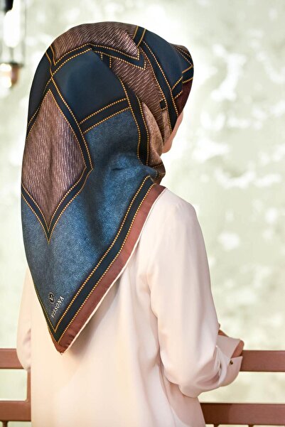 Vissona 100% Twill İpek Gold Detaylı Kare Desenli Gül Kurusu - Petrol Yeşili ...
