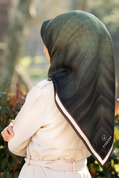 Vissona Tivil İpek Eşarp 10659 - 10 - 0037 Haki Monogram Desen