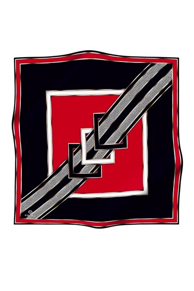 Vissona Шал от 100% коприна Twill в черно и червено - кариран и с шарка „хаун...