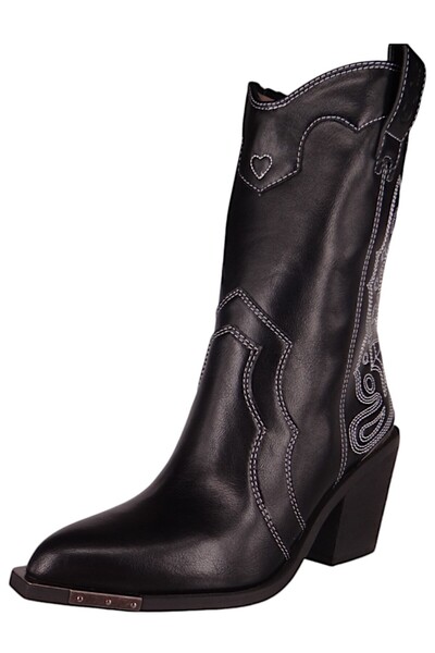 Buffalo Damen Elegante Stiefelette West Boot Mid Western 1221044 Schwarz Black/White Kunstleder mit Herausn