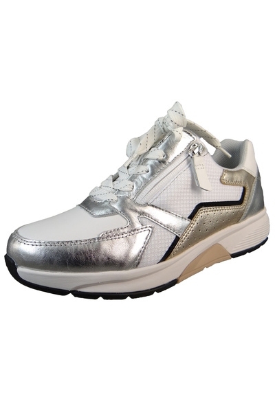 GABOR Damen Low Sneaker Low Top 46.878 Weiß 51 Weiß-Silber Leder