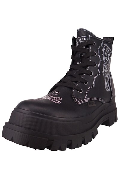 Buffalo Damen Elegante Stiefelette Aspha RLD West 1622577 Schwarz Black/White Kunstleder mit Herausnehmbare