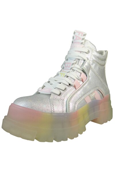 Buffalo Damen Mid Sneaker Aspha NC Mid 1622571 Silberfarben Silver Pastell Multi Kunstleder