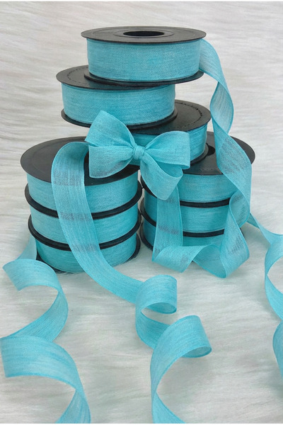 ZEYMERADE Turquoise Blue Linen Nopeli Ribbon 2.5 cm 20 Meters, Bohça Dowry Sp...
