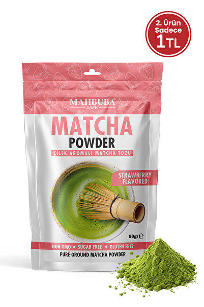 Mahbuba Çilek Aromalı Matcha ( Maça ) Çayı Tozu 50gr