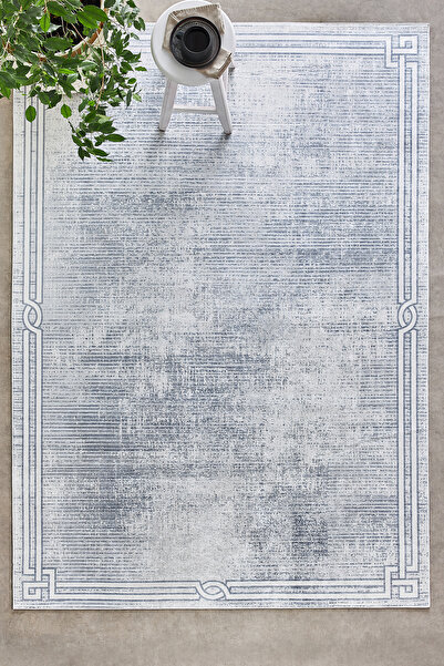 Kaşmir Halı Sare By Bordure Grey Yıkanabilir Kaymaz Taban Salon Mutfak Halısı...